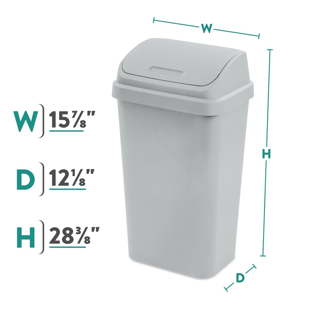 Kitchen Trash Can, 13 Gallon Plastic Garbage Bin with Swing Top Lid, Light Gray