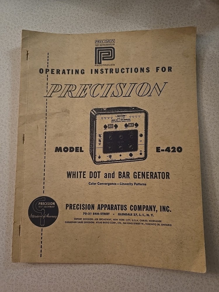 Precision Model E-420 White Dot And Bar Generator Operating Instructions