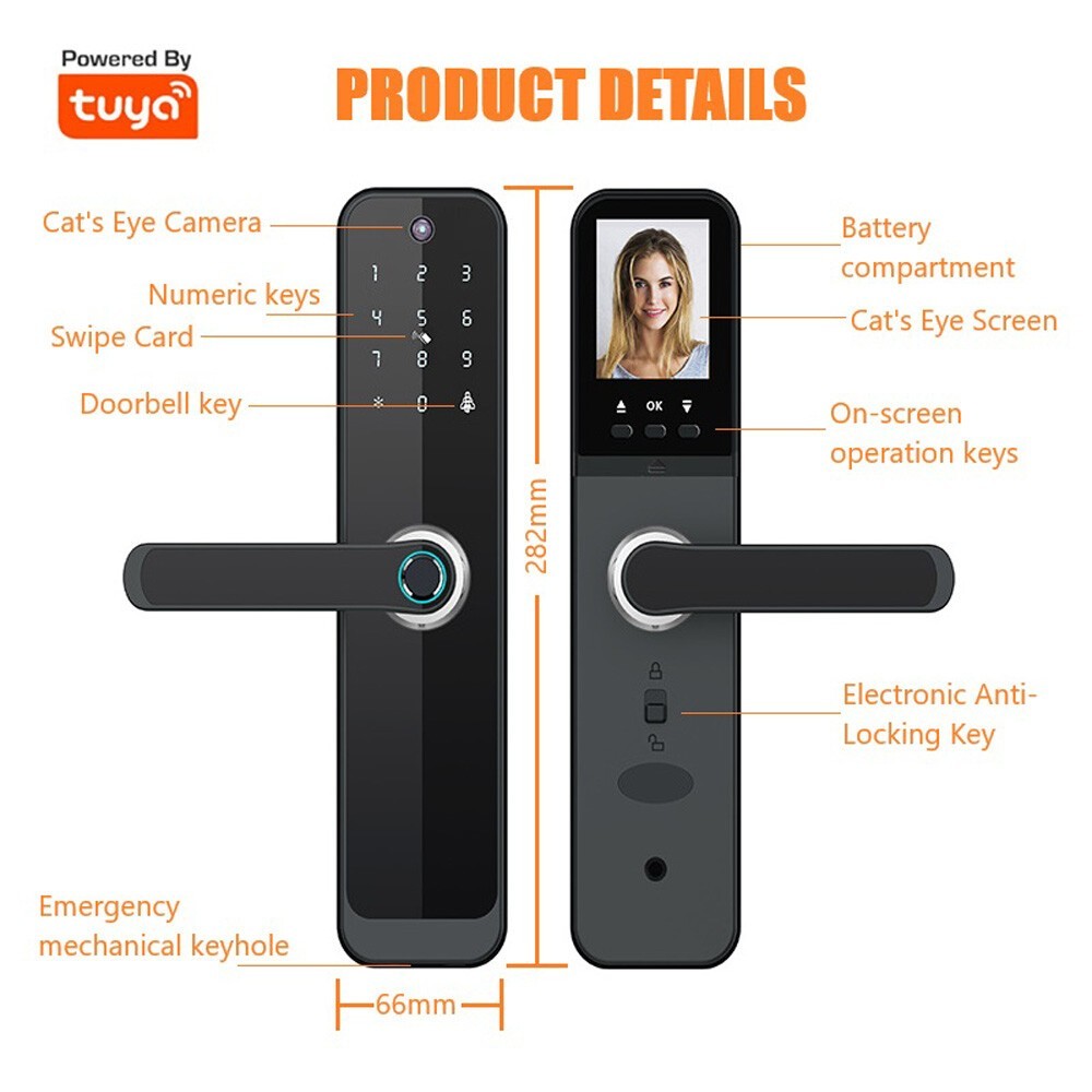 1PCS Face Recognition Tuya Wifi Smart Door Lock Visual Intercom Fingerprint