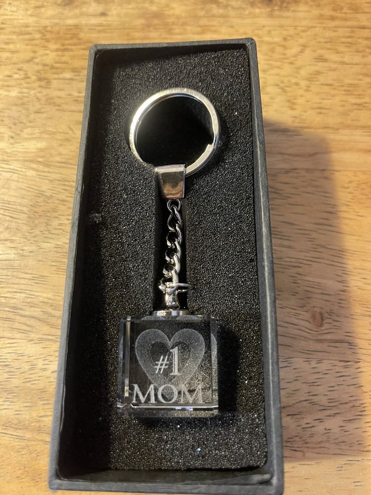 Swarovski Crystal Cube #1 MOM 3D laser engraved cube Key Chain