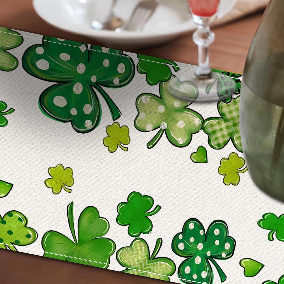 St. Patrick's Day Table Runner - 13x72 Inch Shamrock Table Runner Decorations