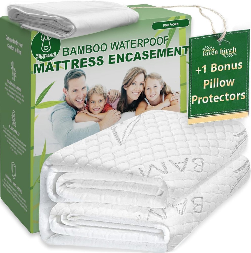 Bamboo fibre mattress protector with zip +1 Pillow protector