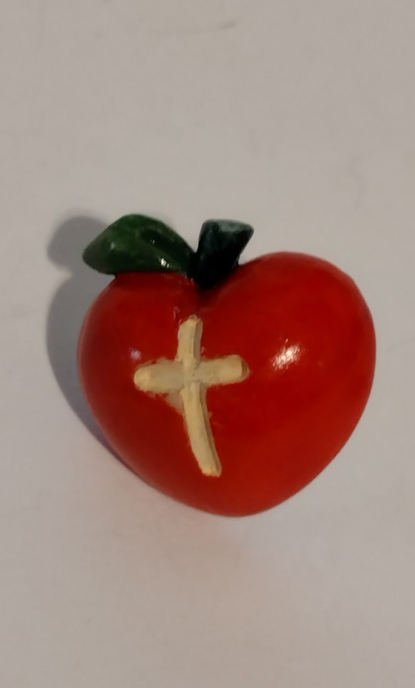 Small Red Apple Religious Cross Tack Pin