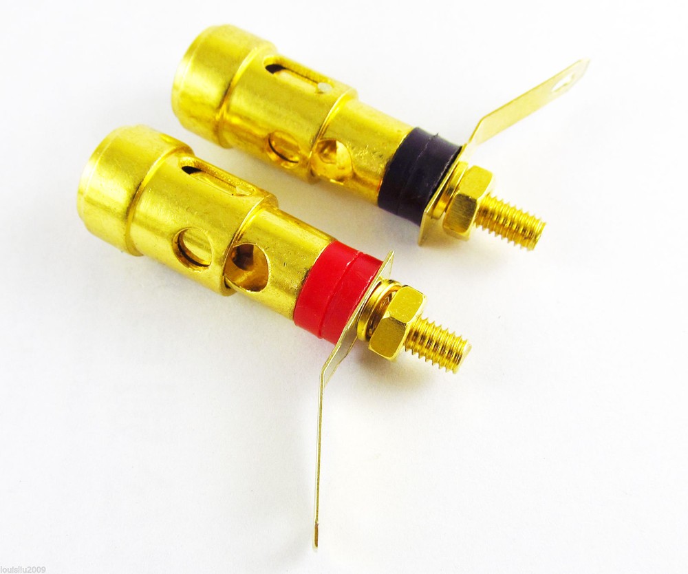 2pcs Gold Speaker AMP Terminal Binding Post Spring Loaded Type Red and Black