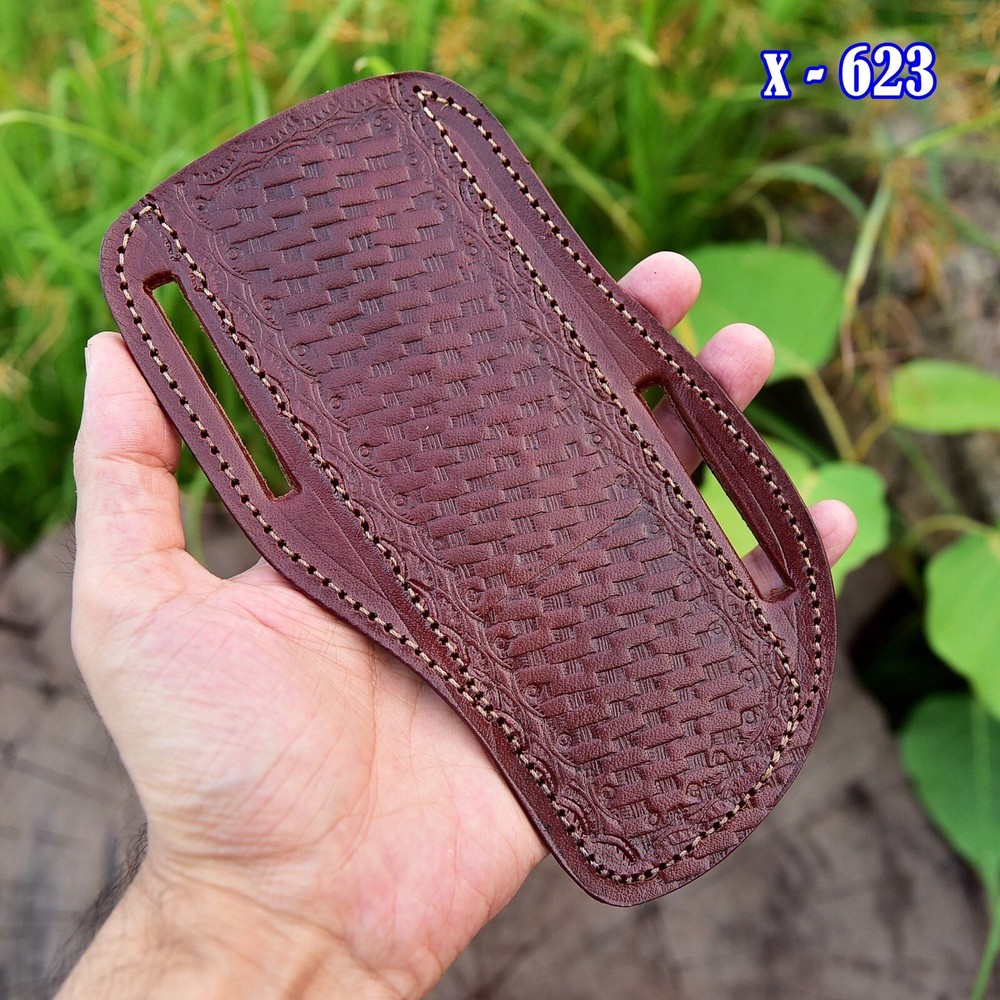 7”Fixed Straight Blade Knife Pancake Authentic Leather Sheath Hand Engraved