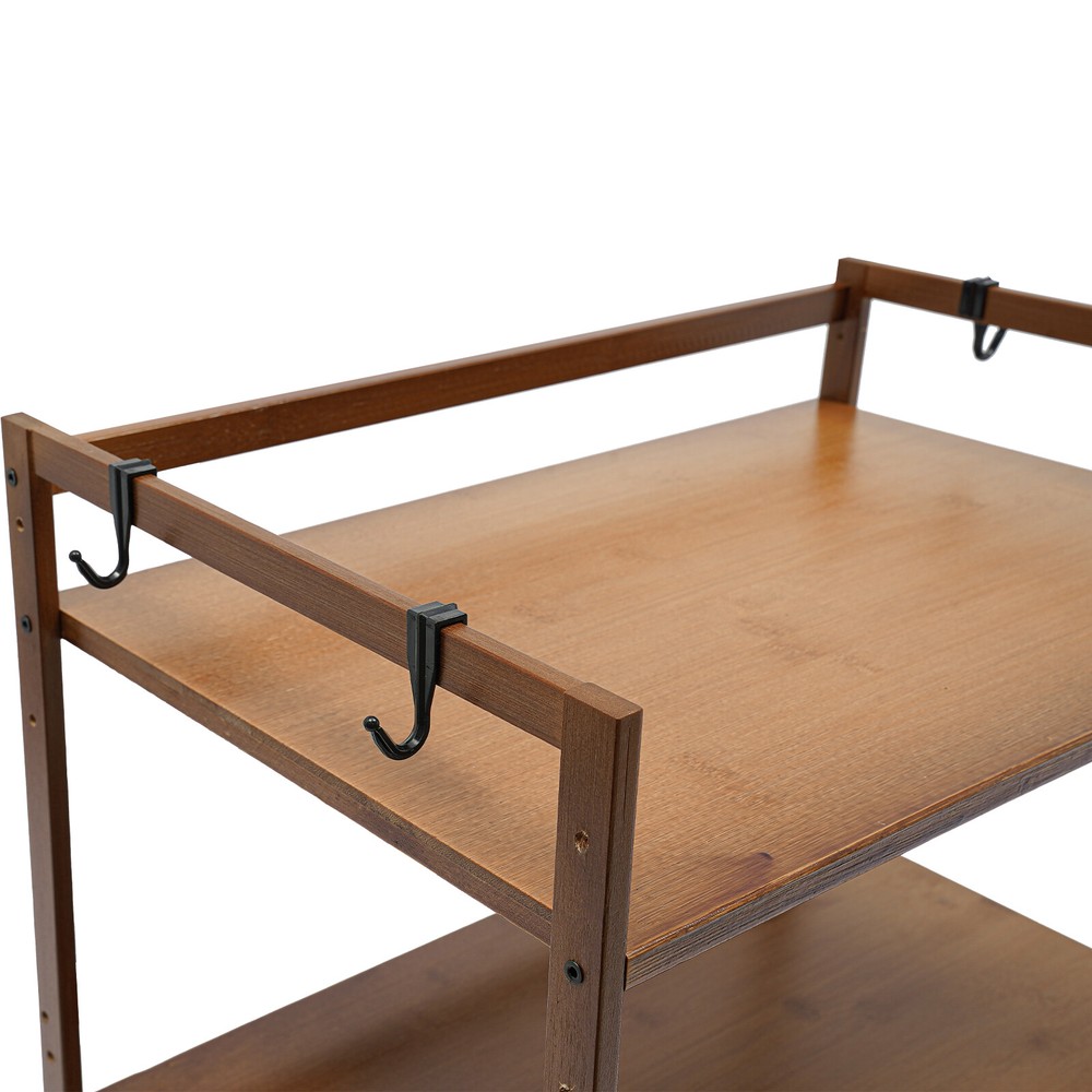 2 Tier 4 Hook Kitchen Storage Rack for Microwave Oven Stand Shelf Organizer