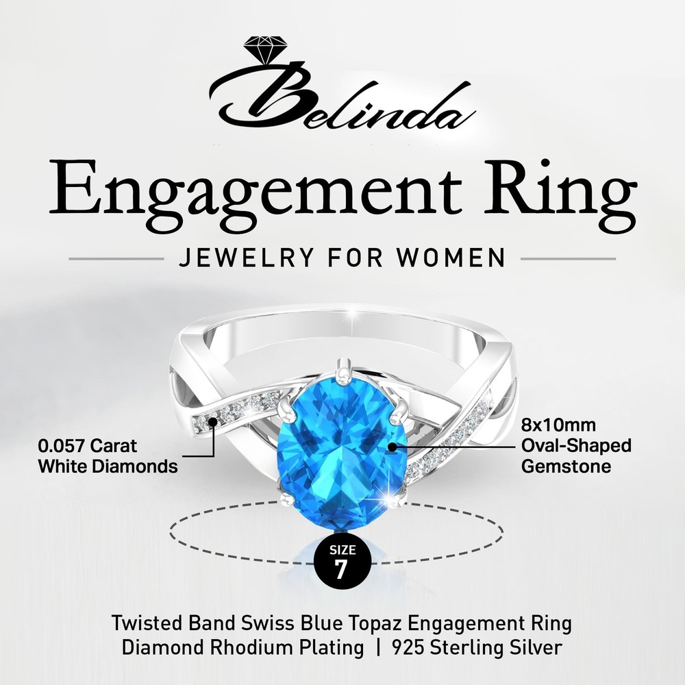 925 Solid Real Sterling Silver 8x10 mm Oval Gemstone Prong Setting Diamond Rh...