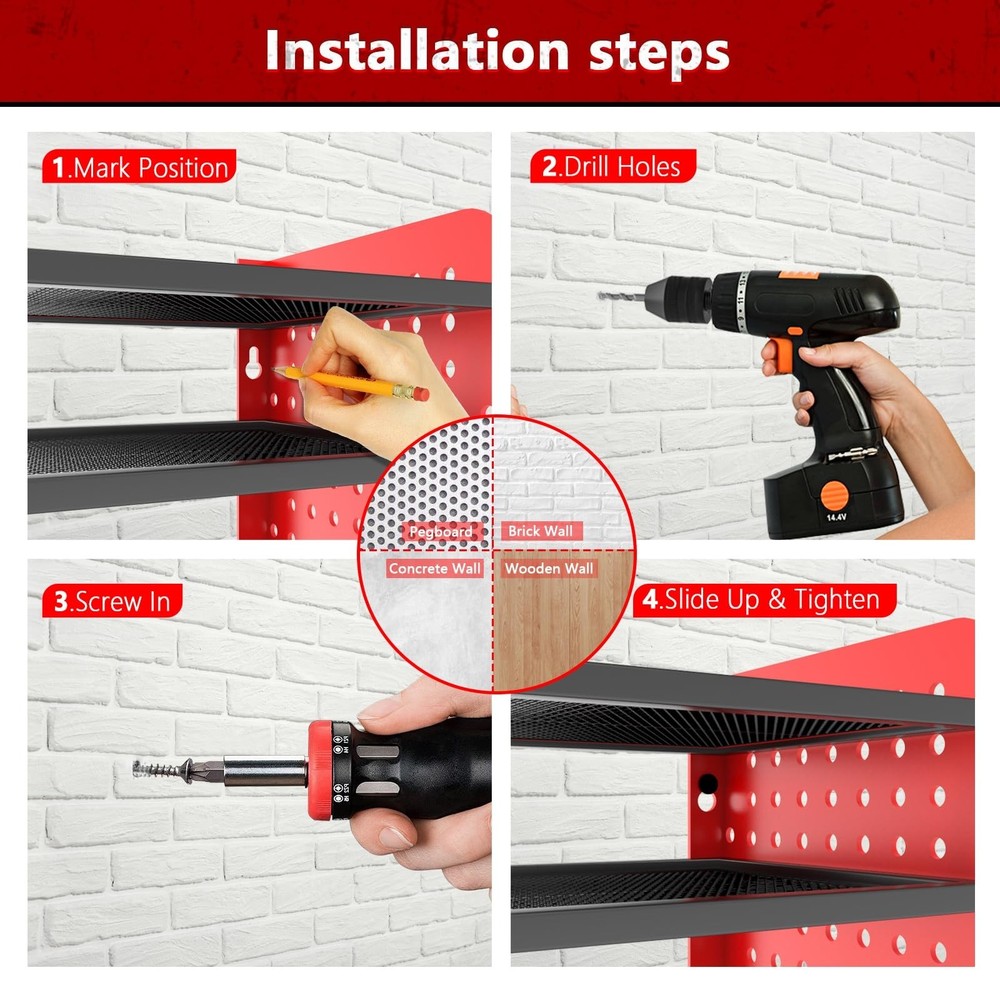4-Layer Power Tool Organizer Wall Mount Tool Organizers and Storage with 4 Dr...