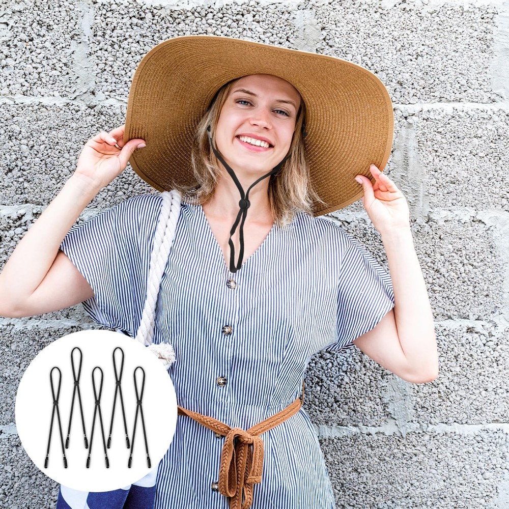 5 Pcs Adjustable Hat Strap Clips - Elastic Removable Chin Cord, 6, Black
