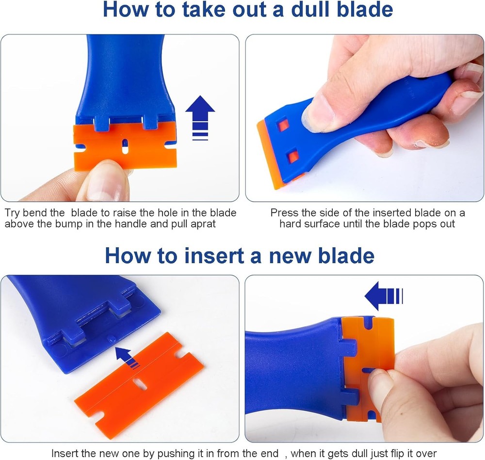 Plastic Razor Blade Scraper Tool 6 Pcs Razor Scraper with 60 Pcs Plastic Blades