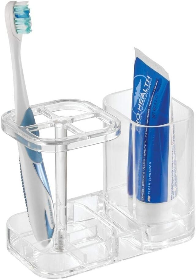 Inte Med+  Plastic Divided Toothbrush Holder -, Clear