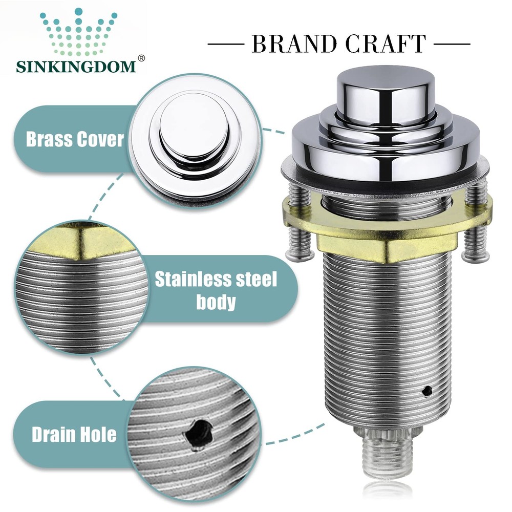 SinkTop Air Switch Kit with Long Button (Full Brass) for Garbage Chrome
