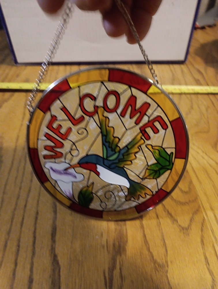6 In Hand Painted Suncatcher. Welcome. With Hummingbird