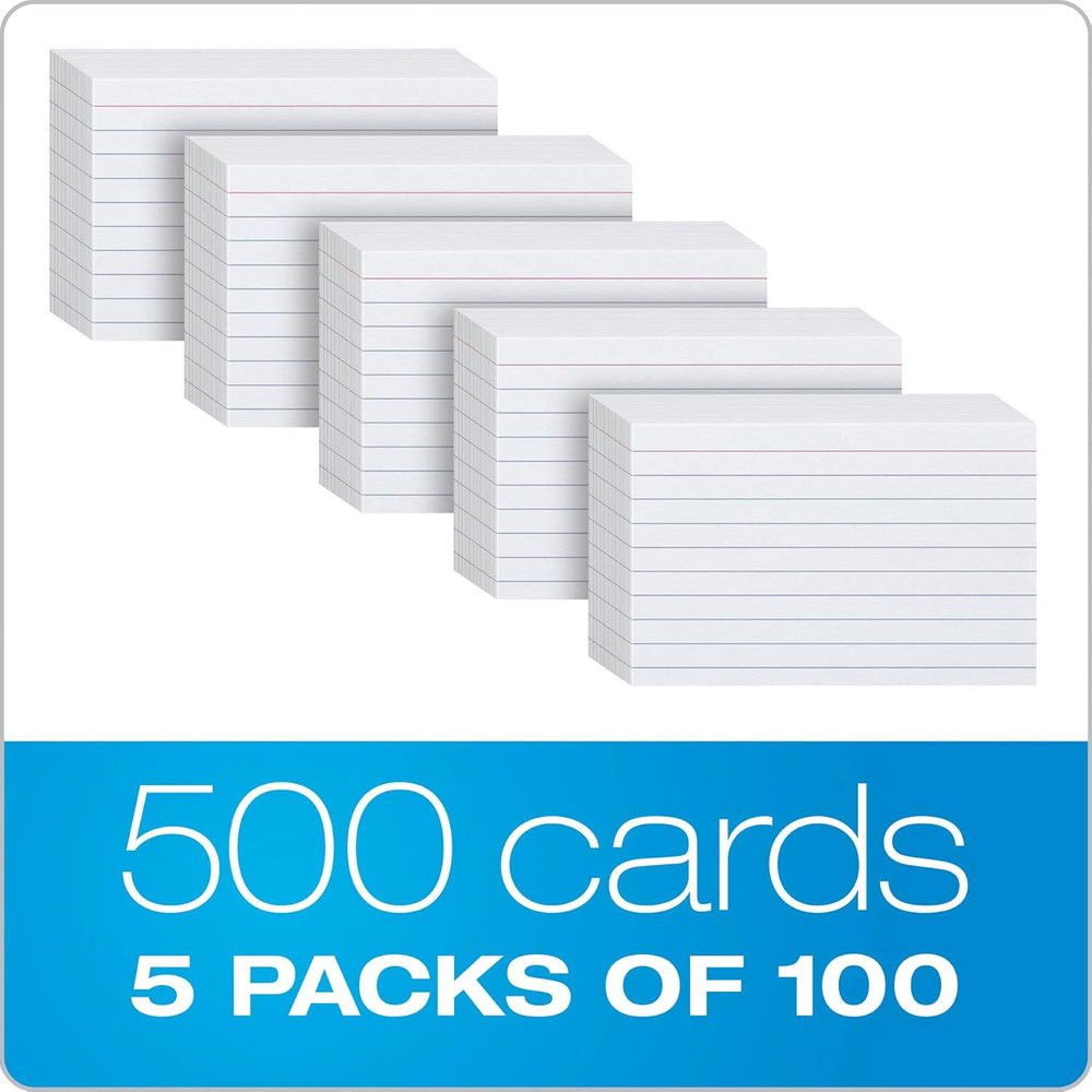 Index Cards, 3 X 5 Inches, White, Lined on Front, Blank on Back, Flashcards for