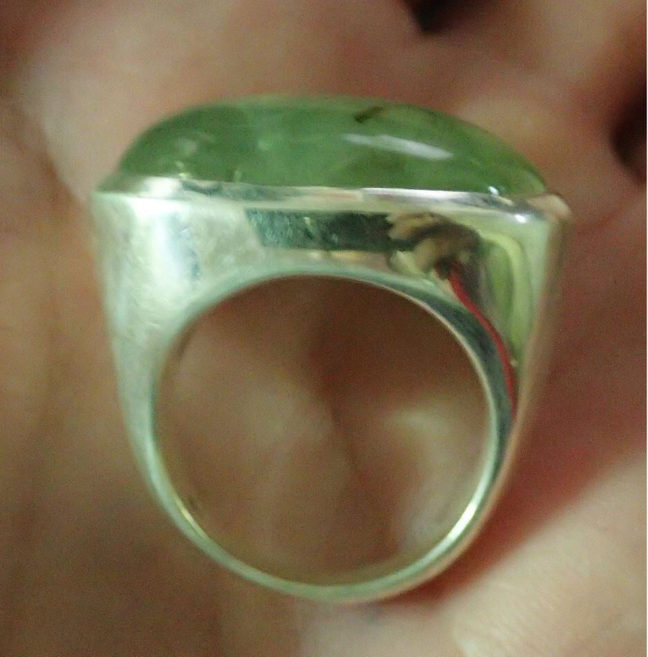 BIG Oval Prehnite Solid Sterling Silver Ring sz 8.
