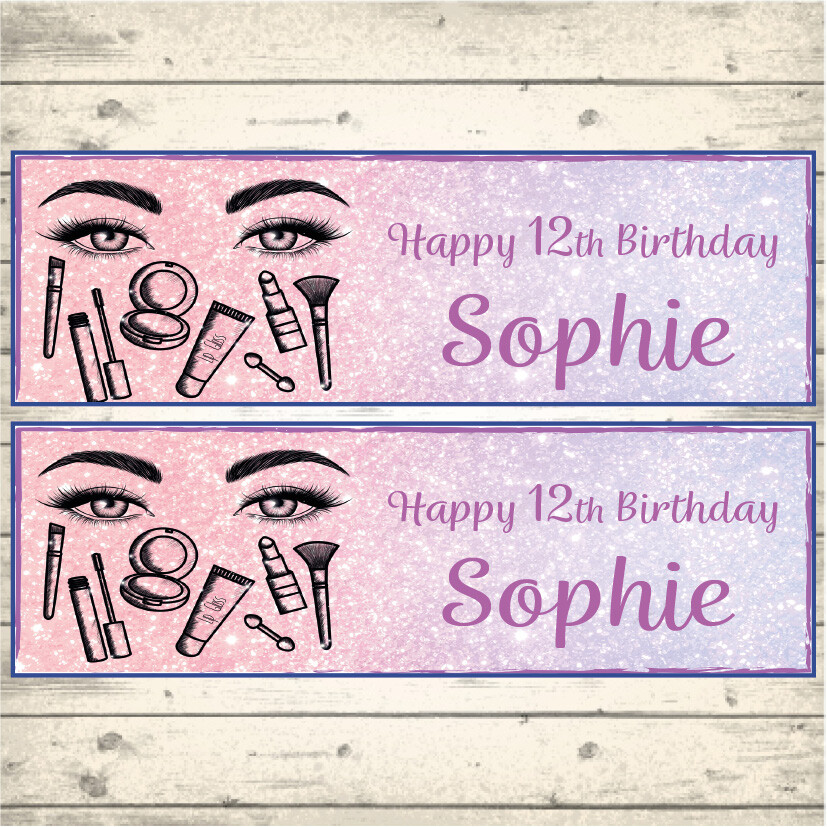 2 PERSONALISED MAKE UP PARTY BIRTHDAY BANNERS - Design 2