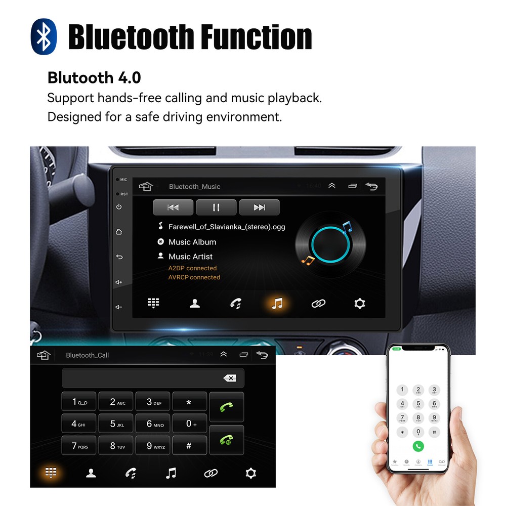 4+64G Double 2 DIN 7" Car Stereo For IOS & Android Touch Screen WIFI GPS RDS BT