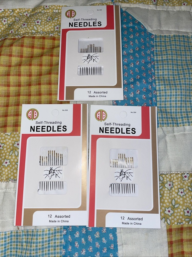 AB Self Threading Needles (12 Asst Per Pack) 3 Packs - No 304