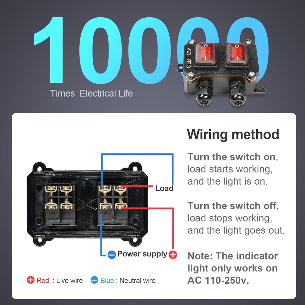 Waterproof On Off Toggle Switch Double Switch/Outlet Red/2 Switch/2 Outlet