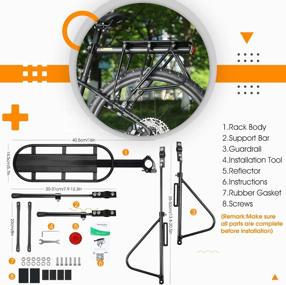 Bike Carrier Rack, 220 LB Capacity Solid Bearings Universal Adjustable Bicycl...