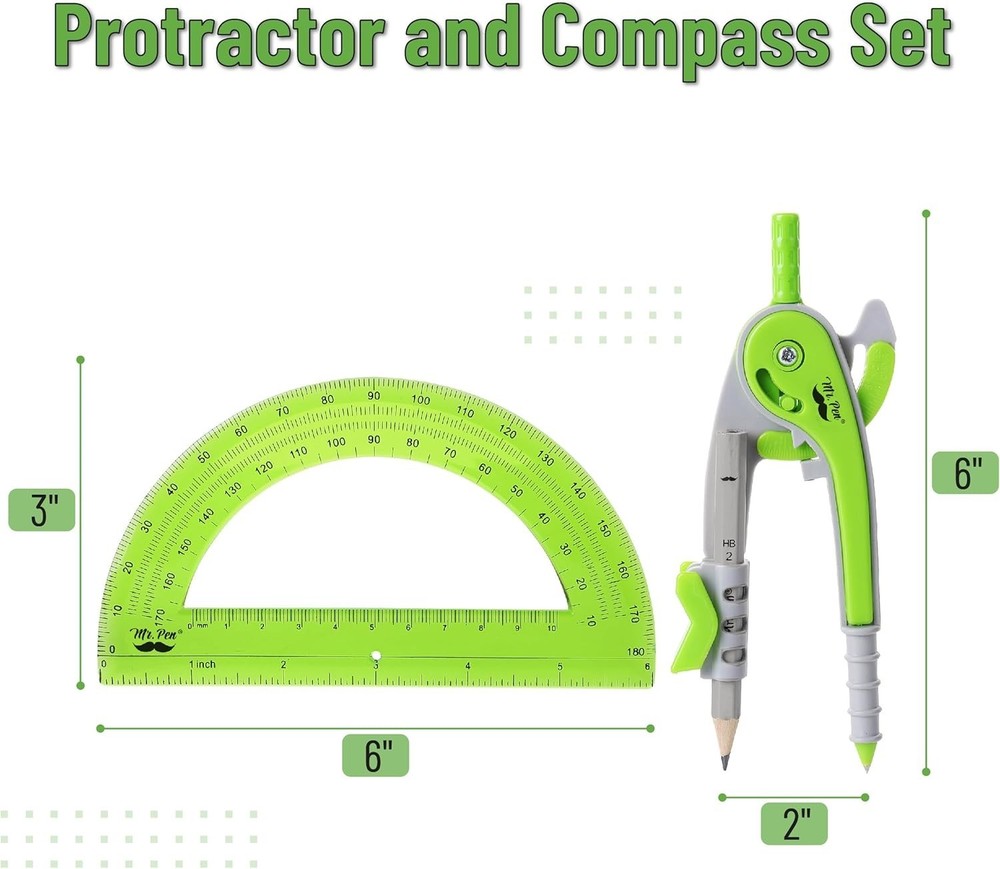 Light Green Compass and Protractor Set - Precision Geometry Tools for Artists