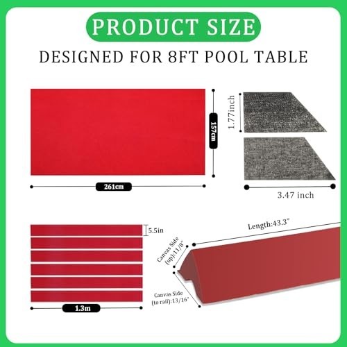 8ft Pool Table Felt & Bumper Kit - Professional Replacement, DIY Upgrade, 6 Clot