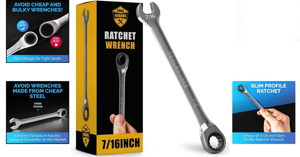 Versatile 7/16" Ratchet Wrench - Robust Chrome Vanadium, Lifetime Satisfaction