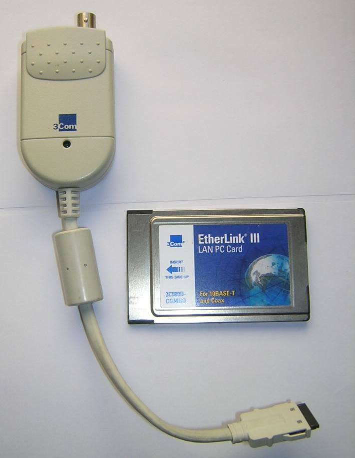 3Com EtherLink PCMCIA Ethernet LAN PC Card 3C589D + Combo Dongle Cable
