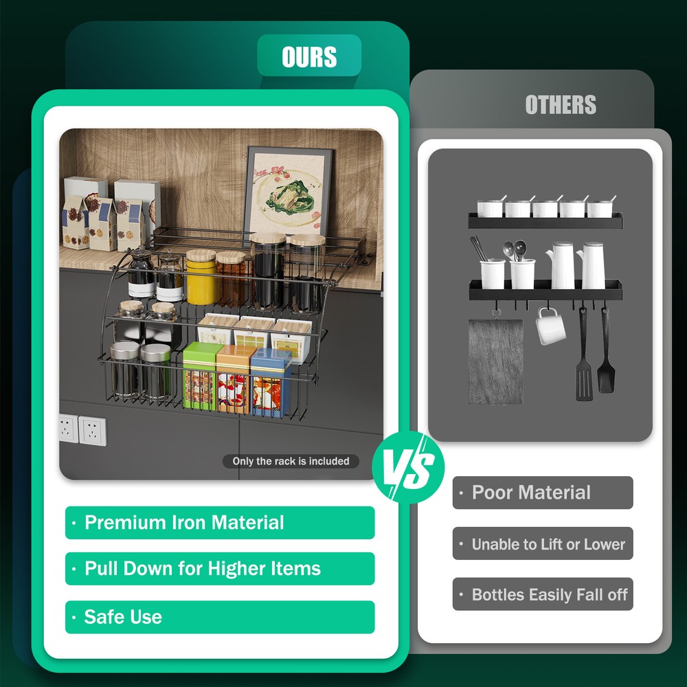 Pull down 3 Tier Cabinet Spice Rack Organizer Metal Storage Shelf Kitchen Use