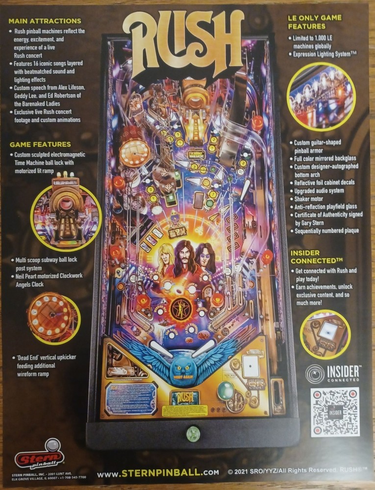 RUSH LE Stern Pinball flyer