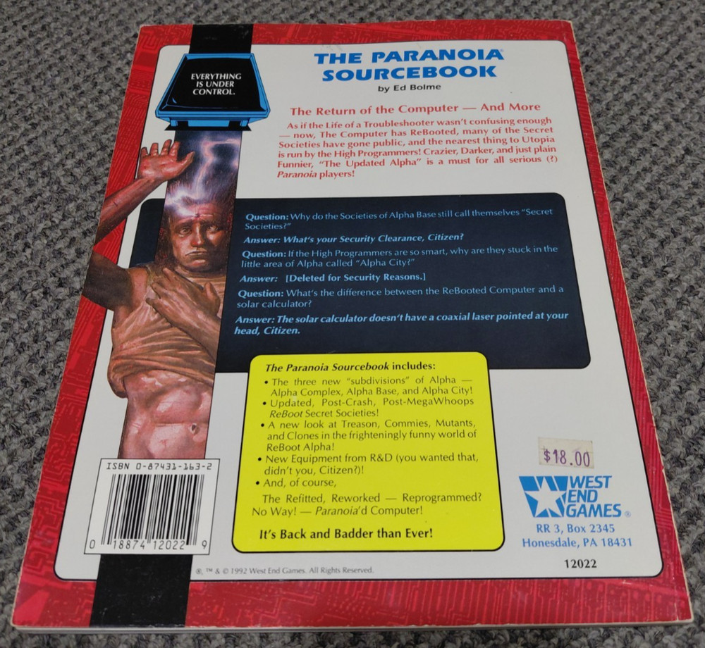 The Paranoia Sourcebook The Alpha Update - West End Games 12022 w/ Split binding