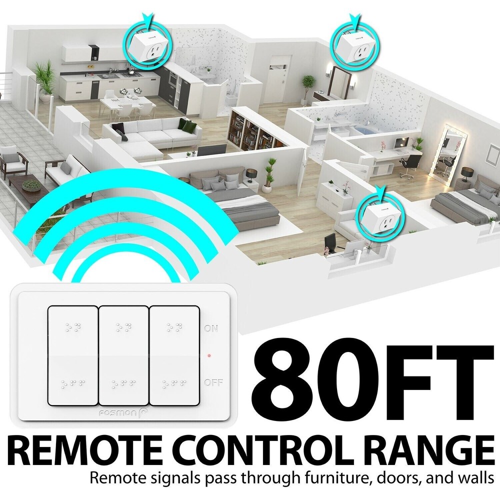 Wireless Remote Control 3 Outlet Plug On OFF Electrical Grounded Wall Switch