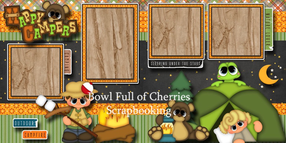 Happy Campers 2 premade scrapbook pages paper piecing camping layout by cherry