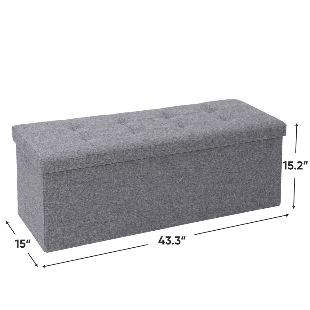 Durable 43" Storage Ottoman Bench Storage Stools Footrest Dark Grey Footstools