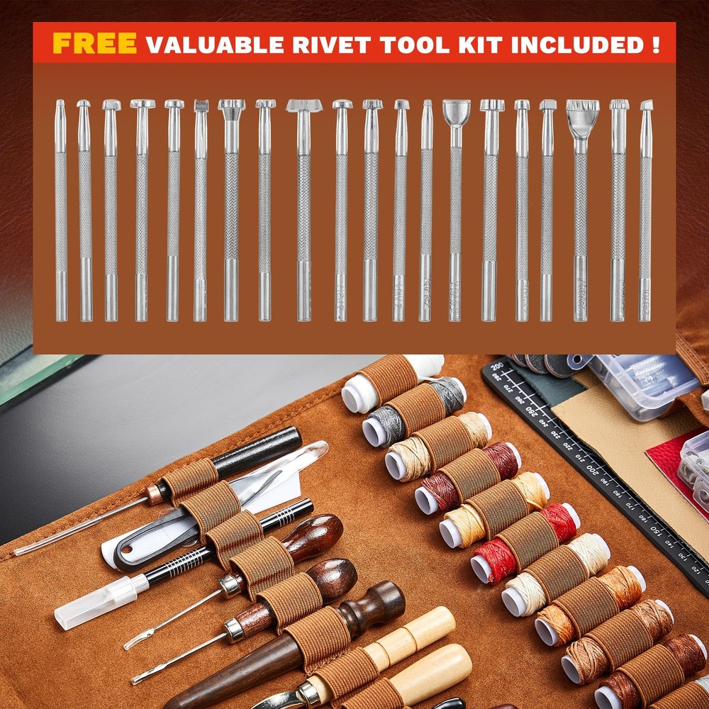 SAKERNEO Leather Working Tools kit Max Version with Custom Version, BROWN