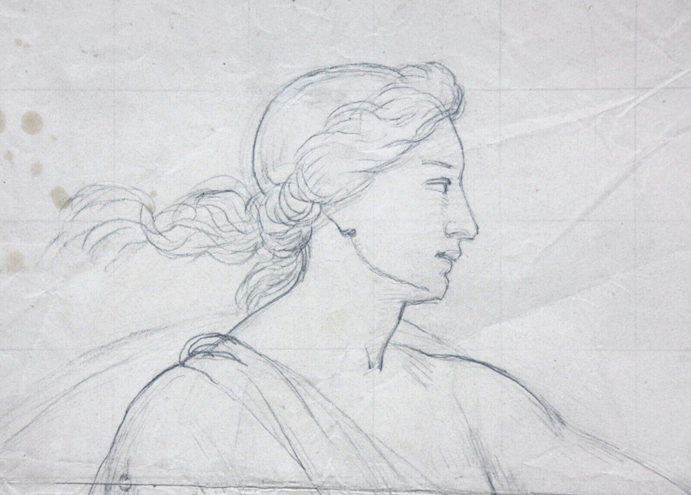 Female Allegory, Dancer, Classicist Drawing Squared 19th century