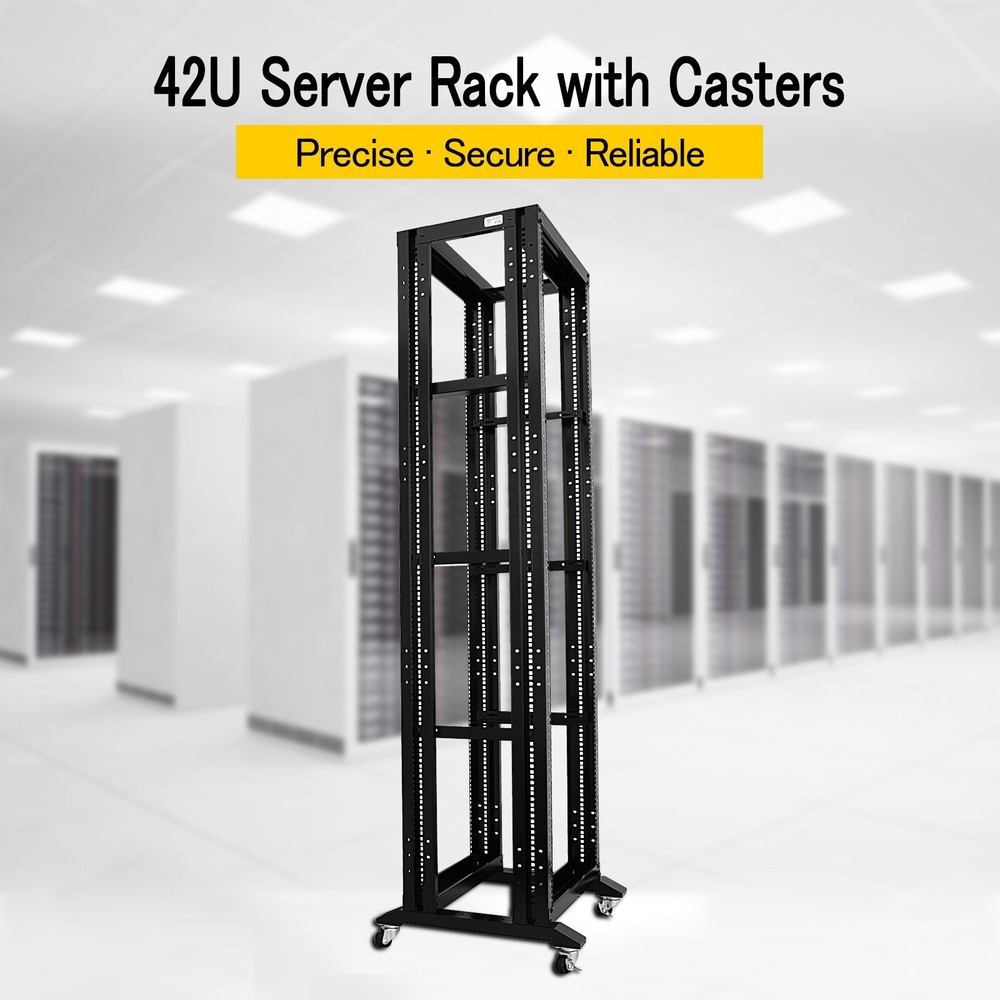 7FT 42U Open Frame Server Network Rack 17" Deep 600MM 4 Post 3 paris L rails