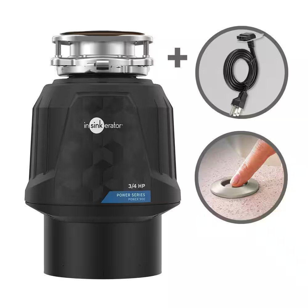 Power 900, 3/4 HP, Continuous Feed Garbage Disposal with EZ Connect Power Cord a