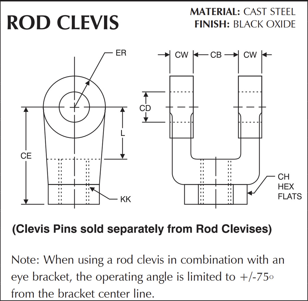 Rod Clevis, 1'' Pin Hole, 1-14 Thread, RC1000 (BDC-10)