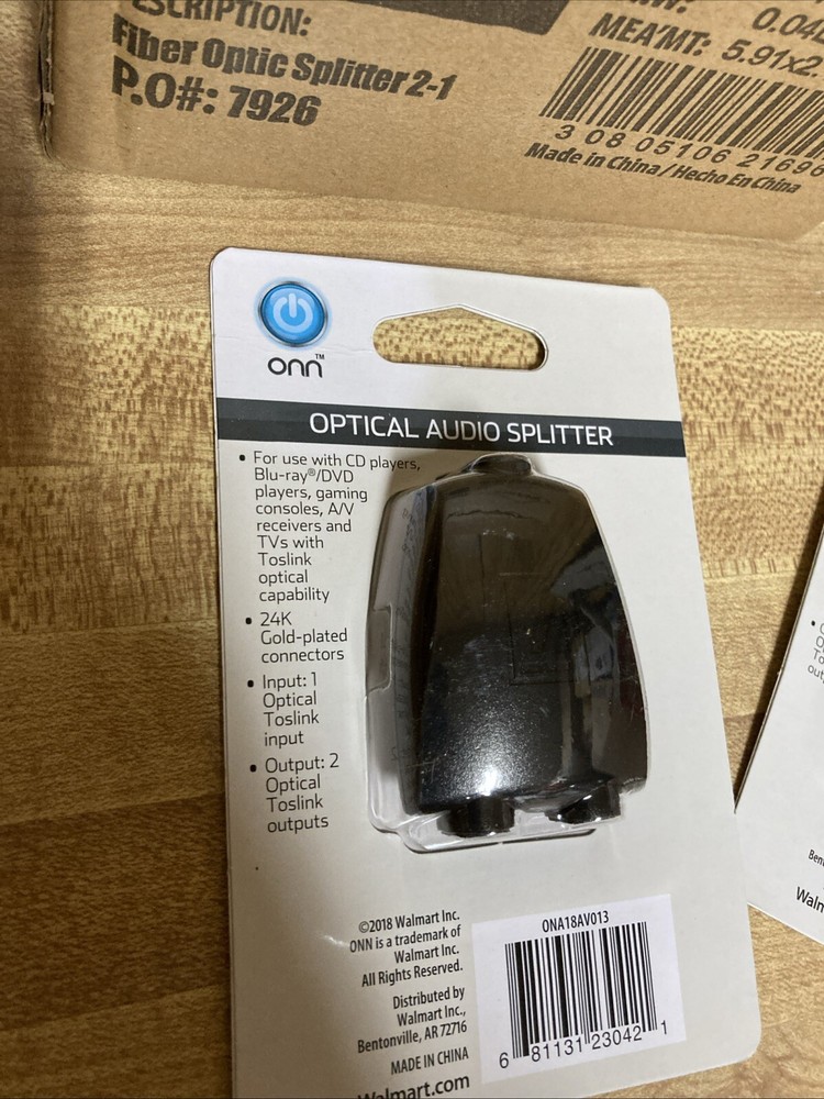 2 Pack ONN Optical Audio Splitters Brand New