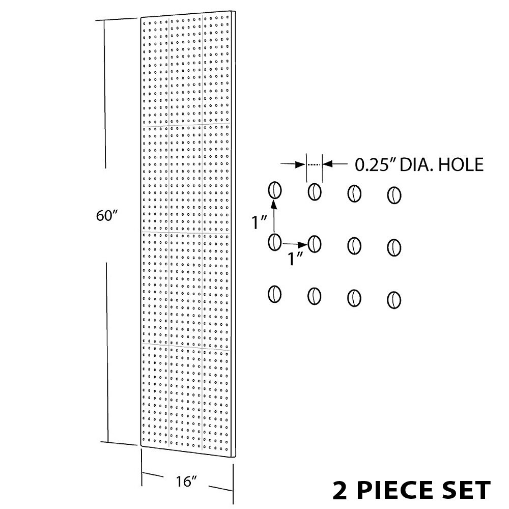 Azar 771660-WHT Pegboard 1-Sided Wall Panel, White Solid Color, 2-Pack