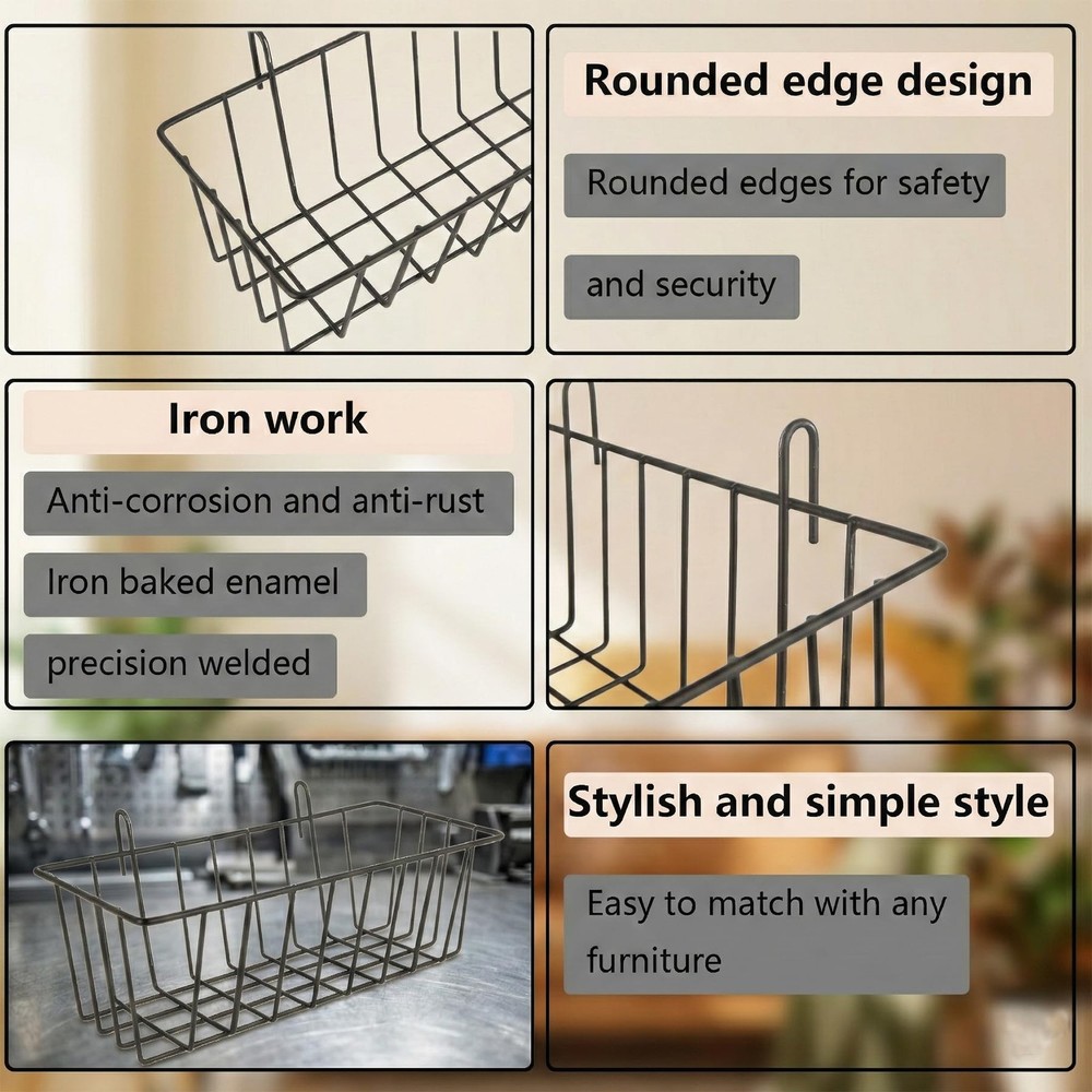 10 PCS Wire Baskets Wall Grid Panel Hanging Wire Basket Hanging Wall Baskets ...