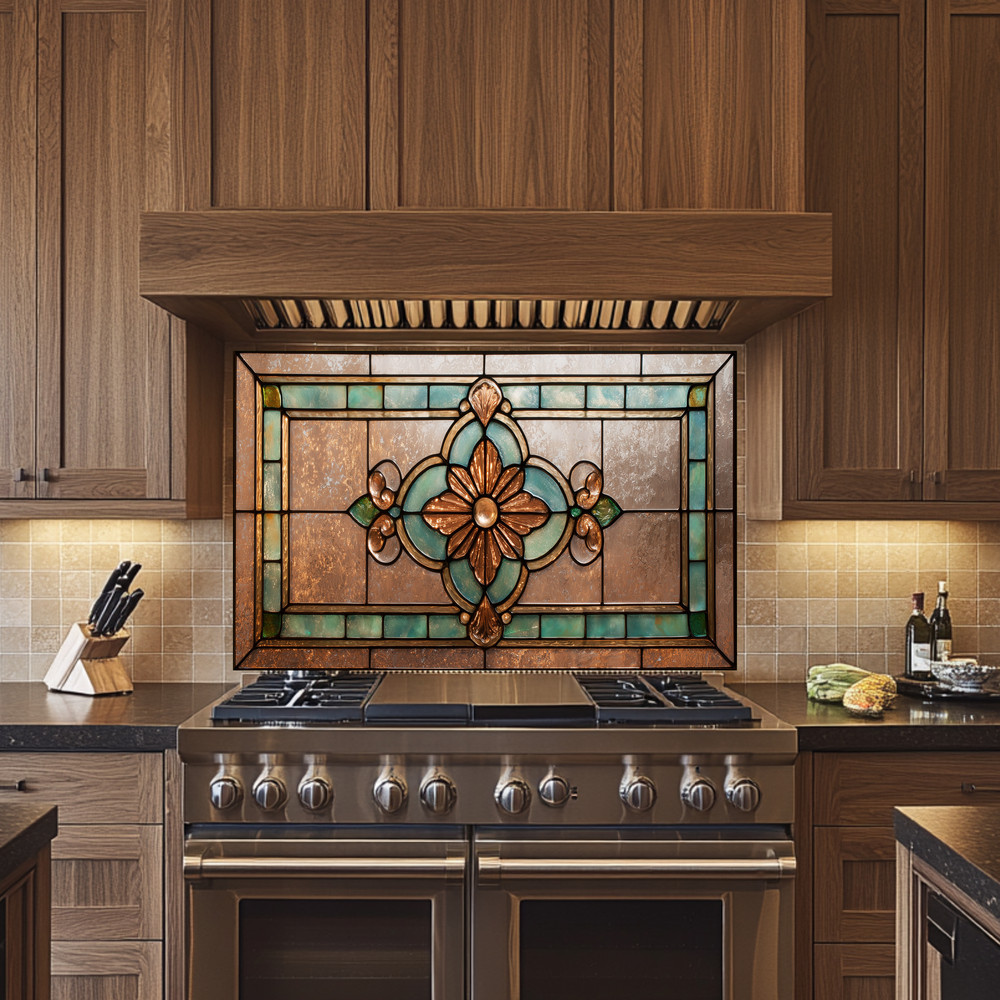 Stained Glass Look Kitchen Backsplash, Pattern Tile One Piece Tempered Glass Kit