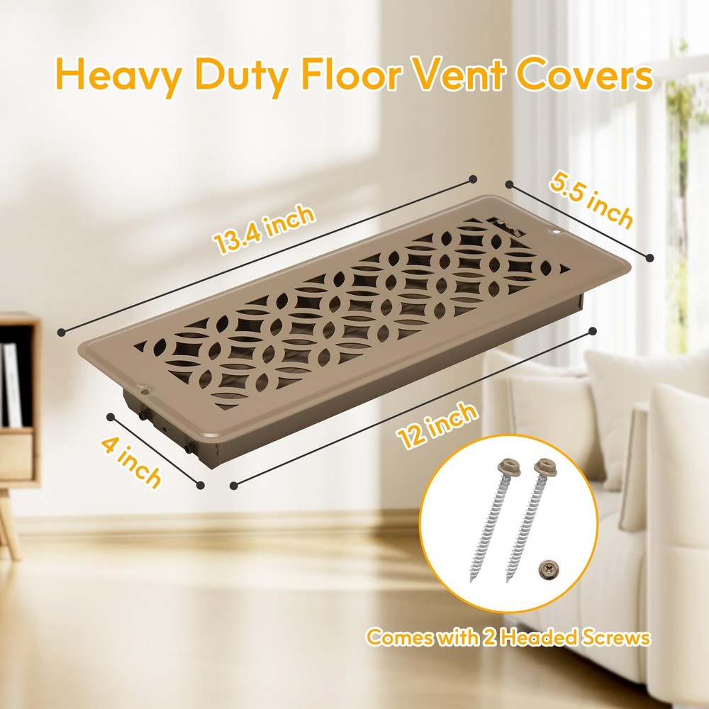 Floor Vent Covers, Floor Register 4x12, 2 Pack Adjustable Decorative Vent Covers