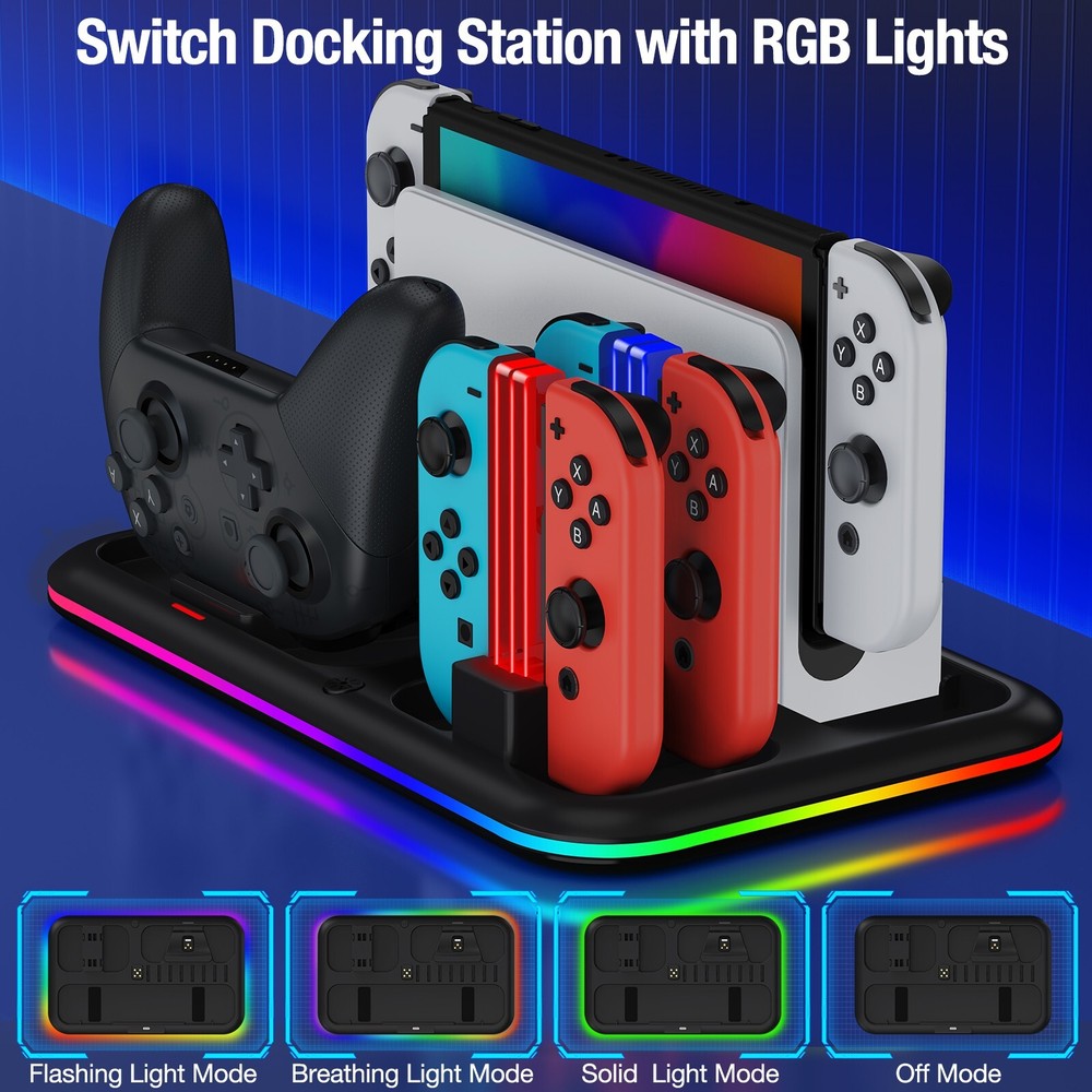 Charging Dock Station LED Switch Controller Charger for Nintendo Switch/OLED