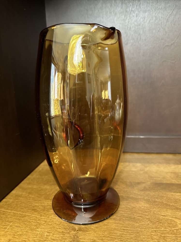 Glass Handled Pitcher Amber Honey Optic Panel 9.5”