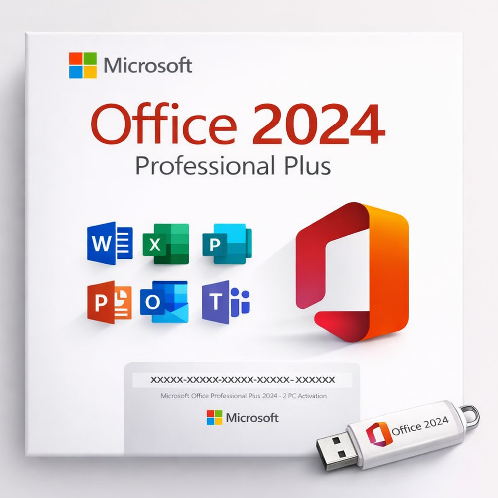 Microsoft Office 2024 Pro Plus Window 10 & 11 USB Drive - Lifetime 2 User PC