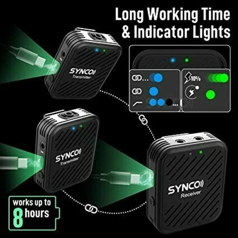 SYNCO G1 A2 2.4GHz Wireless Lavalier Microphone System 1 Receiver 2 Transmitter