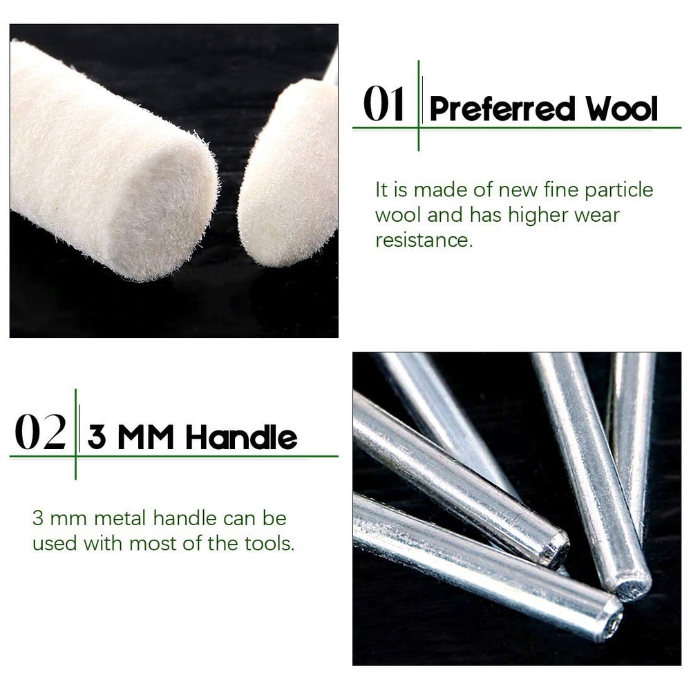 100pcs Multifunctional Wool Felt Polishing Bits Mandrel Mounted Grinding Buffing