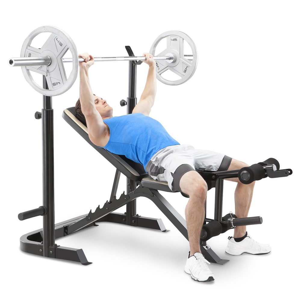 Marcy Adjustable Olympic Weight Bench with Leg Developer and Squat Rack MD879